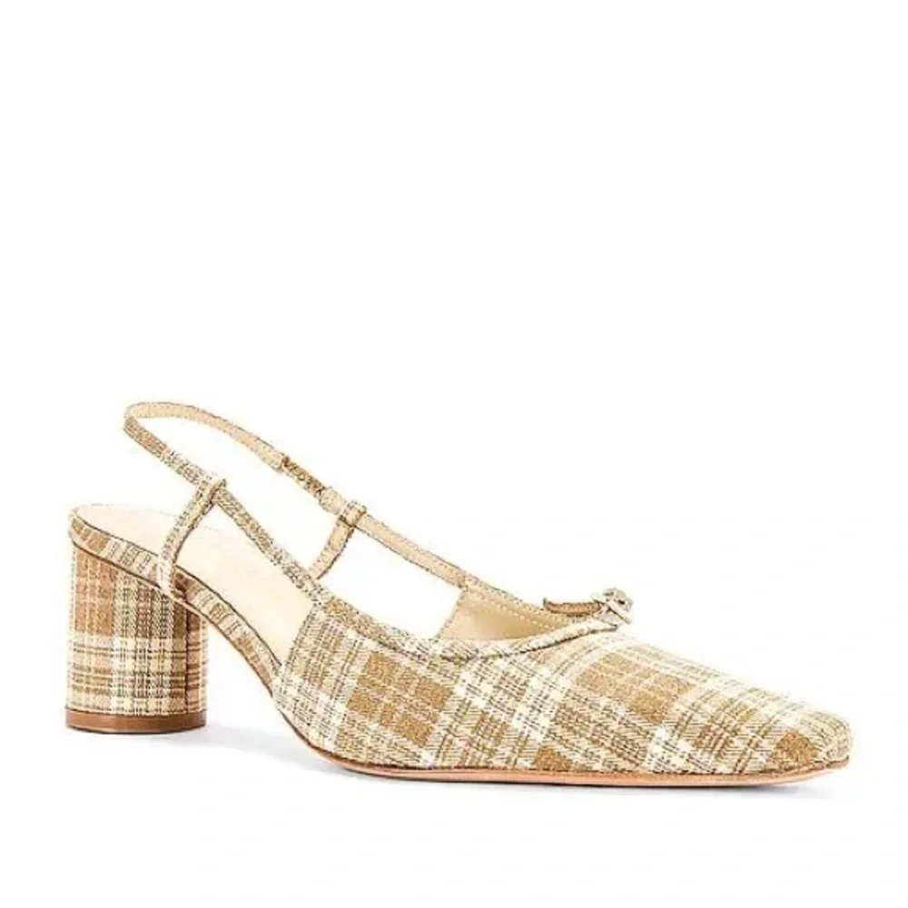 Song of Style Cafe Heel in Natural Plaid